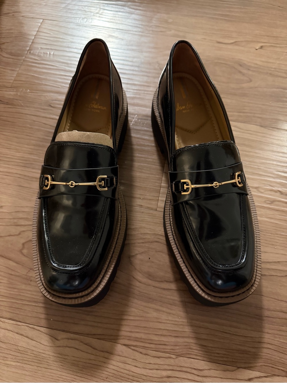 Sam Edelman LAURS Black Patent Horsebit Chunky Lug Loafers size 9 NWOB
